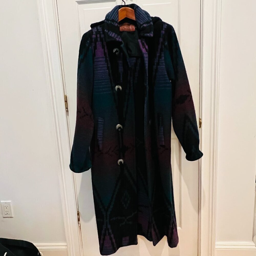 Vintage Woolrich Jacket Women's Southwest Aztec Navajo Wool Blanket Trench Coat - Picture 2 of 16